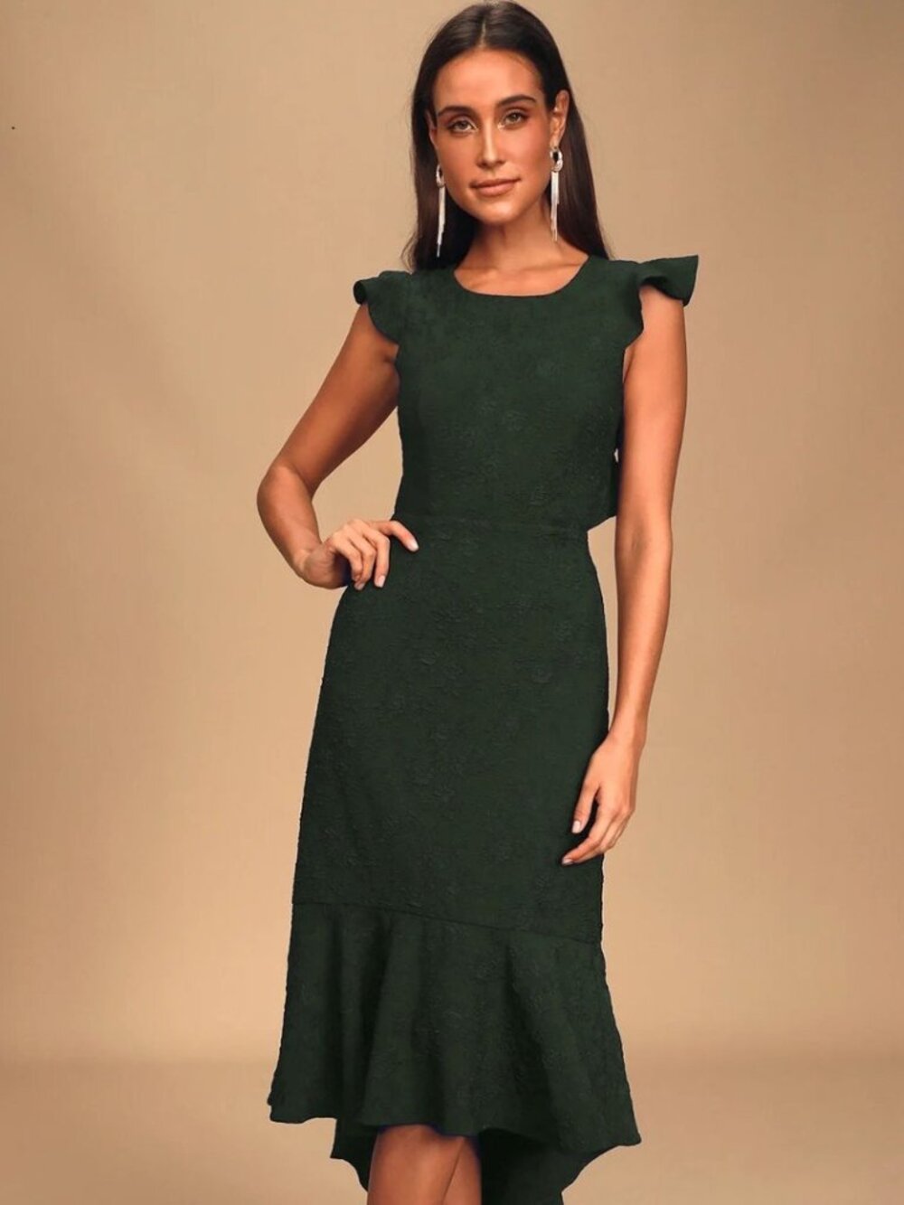 Lulus Sophisticated Soiree Emerald Jacquard Backless High-Low Dress NWT
